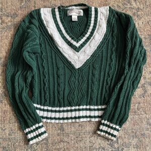 Vintage Nuggets Green and White Preppy V-Neck Sweater Size L
